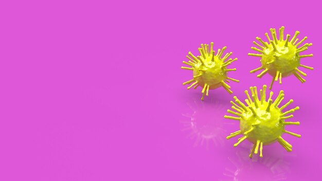 Cellules de coronavirus jaune avec espace de copie, rendu 3d