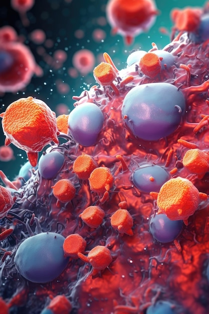 Les cellules endommagées subissent une apoptose dans une vue 3D colorée Illustration Generative AI