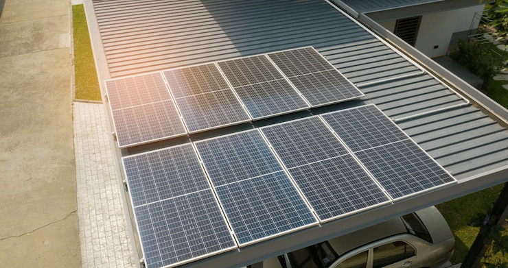 Photo cellules solaires sur le toit