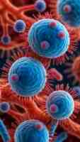 Photo les cellules virales au microscope