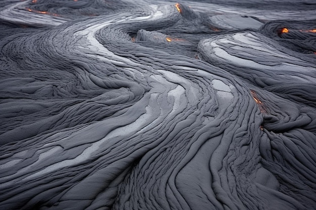 Cendre volcanique avec des couches et des textures visibles