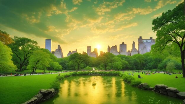 Photo central park à new york aux états-unis a un magnifique soleil