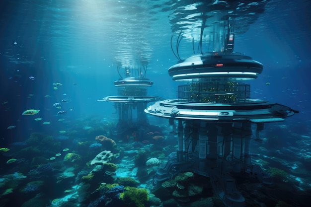 Centrale électrique futuriste du futur dans l'énergie de l'eau de mer