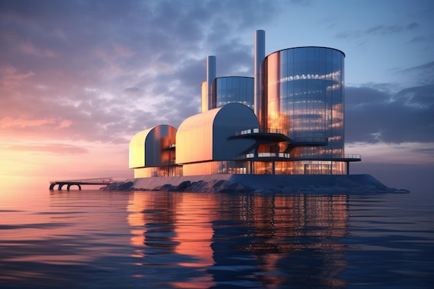 Centrale électrique futuriste du futur dans l'énergie de l'eau de mer