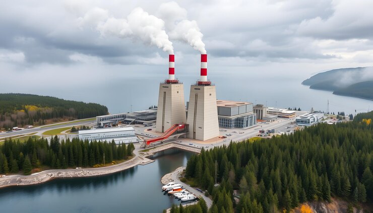 Photo centrale frontenac centrale électrique sur la rivière magog à sherbrooke québec canada tir aérien isolé