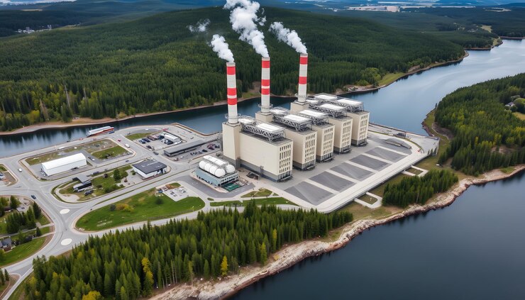Photo centrale frontenac centrale électrique sur la rivière magog à sherbrooke québec canada tir aérien isolé
