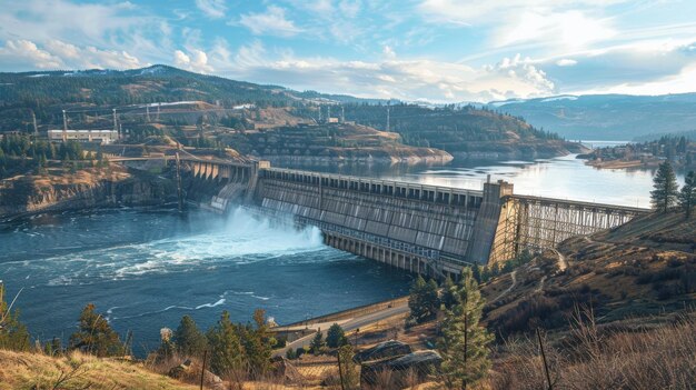 Photo la centrale hydroélectrique d'un grand barrage utilise l'eau courante pour une partie importante de notre réseau.