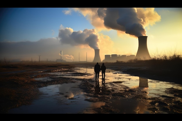 Photo les centrales électriques et les centrales nucléaires ainsi que les conséquences écologiques telles que la pollution par le smog et les préoccupations environnementales