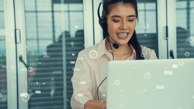Le centre d'appels de support client fournit des données avec un graphique visionnaire
