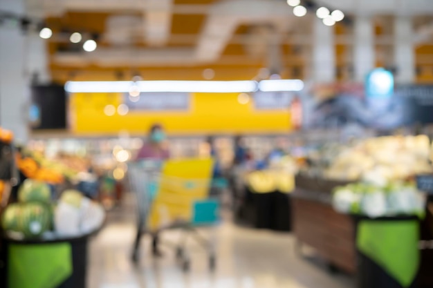 Centre commercial flou de supermarché avec bokeh