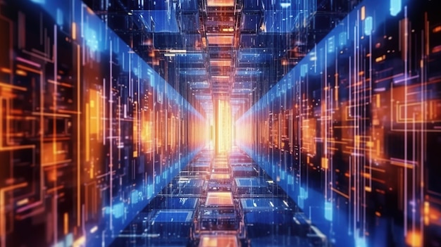 centre de données virtuel flux numériques futuriste