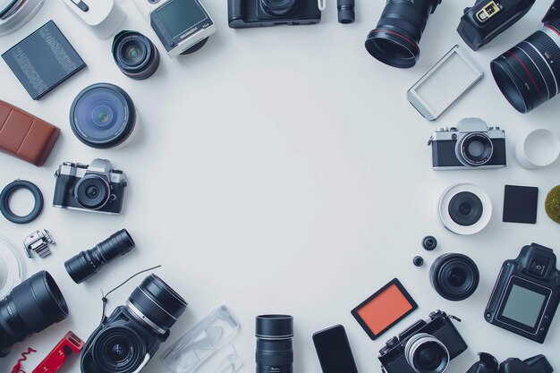 Photo le centre du cercle de matériel photographique