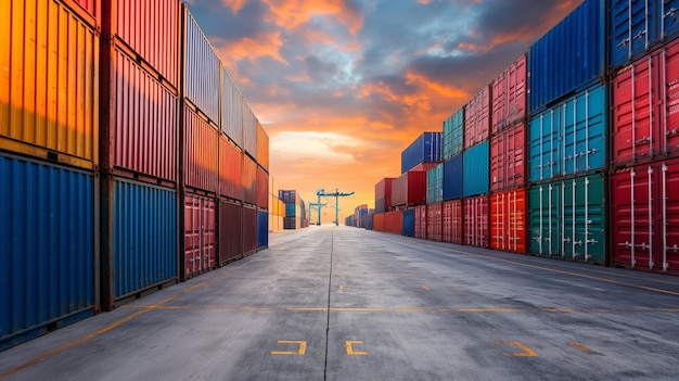 Le centre logistique est un chantier maritime très fréquenté avec des piles de conteneurs de fret.