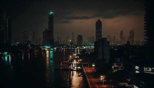 Centre-ville de Dubaï la nuit IA générative