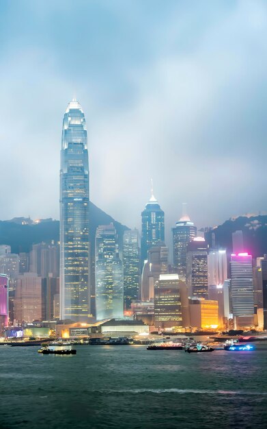 Le centre-ville de Hong Kong, le célèbre paysage urbain, vue sur l'horizon de Hong Kong