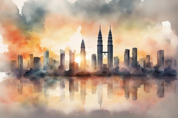 Centre-ville de Kuala lumpur KLCC en aquarelle