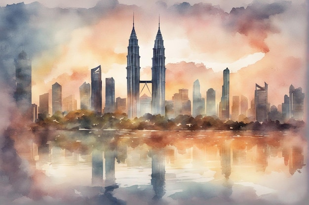 Centre-ville de Kuala lumpur KLCC en aquarelle