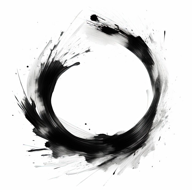 Photo cercle blanc dessiné avec un pinceau noir dans le style du minimalisme zen