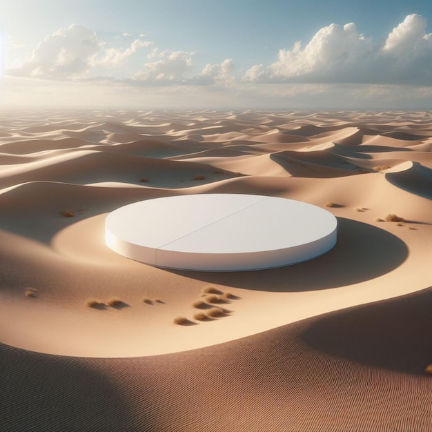 un cercle blanc est dans le sable devant une dune de sable