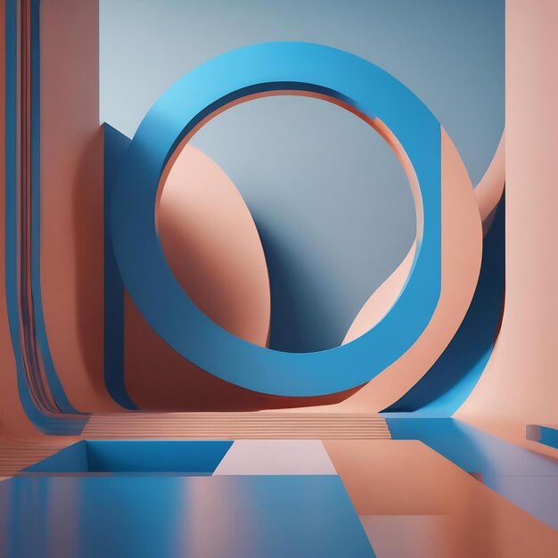 Cercle bleu en cascade avec fond bleu pâle rendu 3d