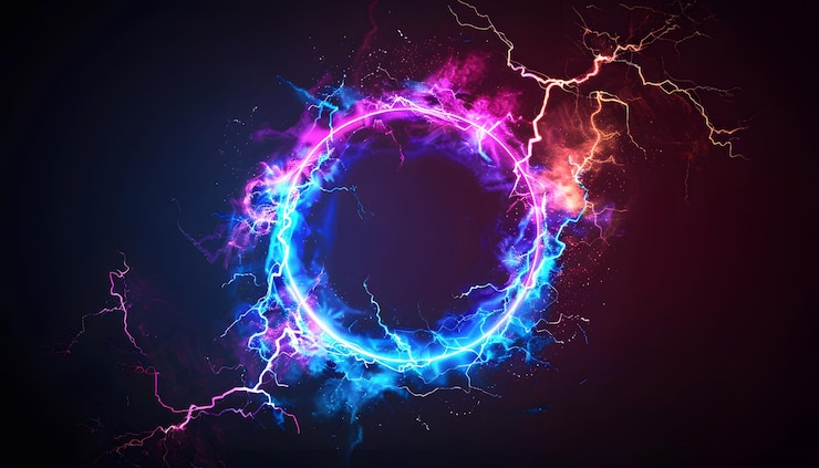 Photo cercle bleu et violet avec illustration de foudre