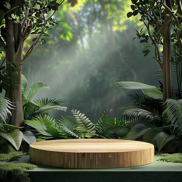 un cercle de bois avec un banc au milieu de la forêt