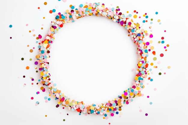 Photo un cercle de confettis sautés sur une surface blanche