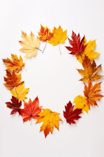 un cercle de feuilles d'automne avec un fond blanc.