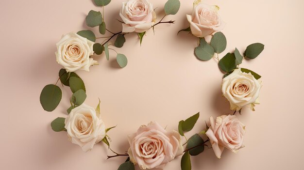 Un cercle de fleurs sur fond rose