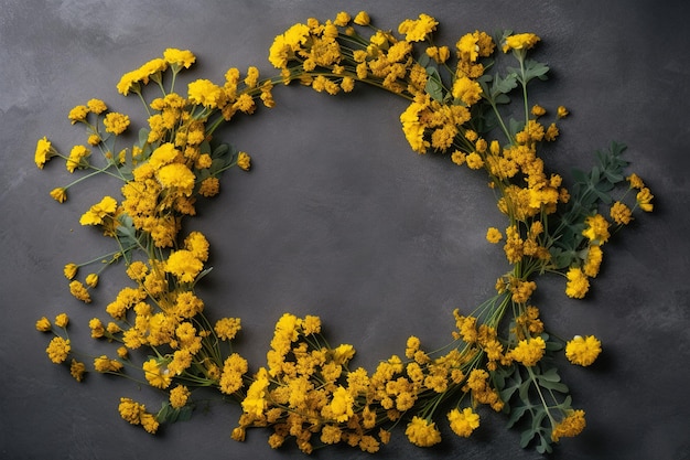 Un cercle de fleurs jaunes sur fond noir