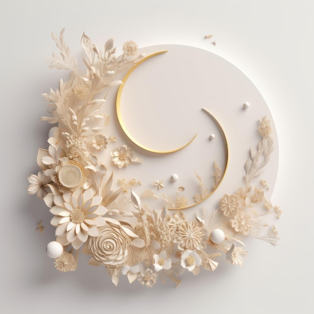 Un cercle avec des fleurs et une lune dessus