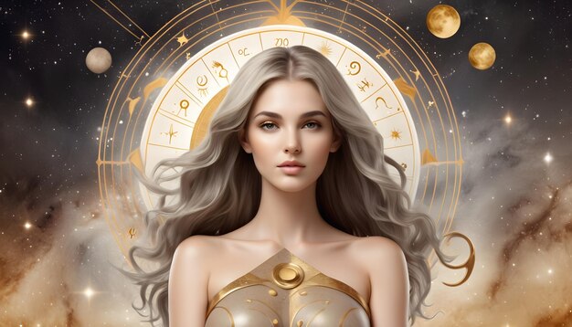 Le cercle de l'horoscope de l'astrologie belle femme