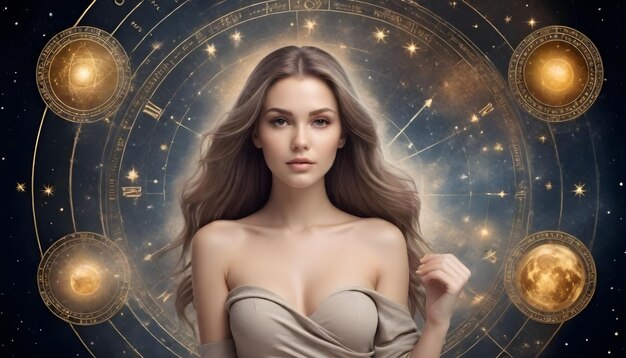 Le cercle de l'horoscope de l'astrologie belle femme