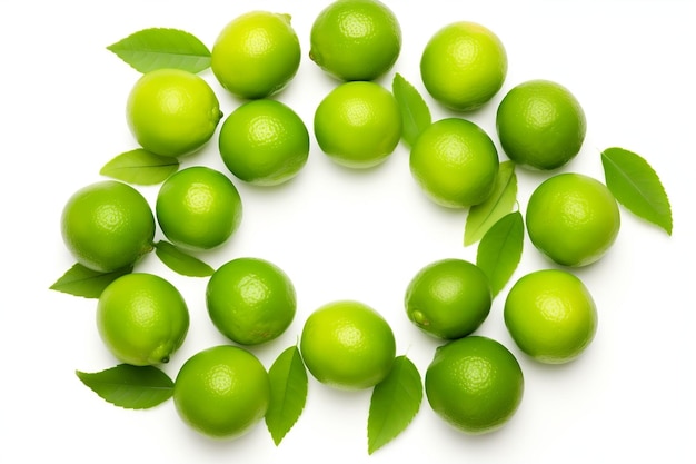 Cercle de limes isolé sur fond blanc Generative AI