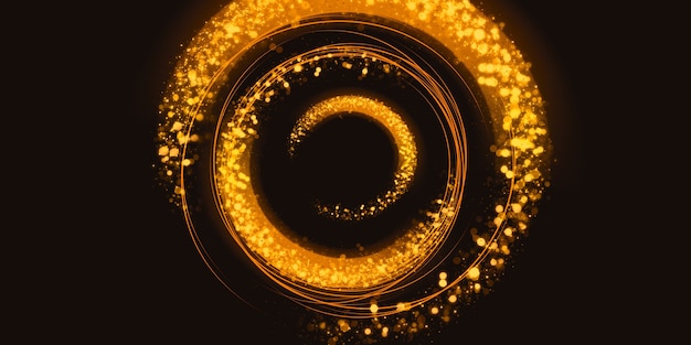 Cercle de paillettes d'or abstrait effet de lumière tourbillonnant illustration 3d de poussière d'étoile étincelante