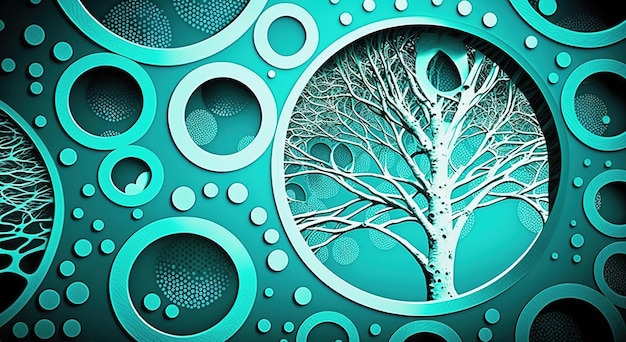 Cercle et silhouette d'arbre Timbre création de logo d'art abstrait