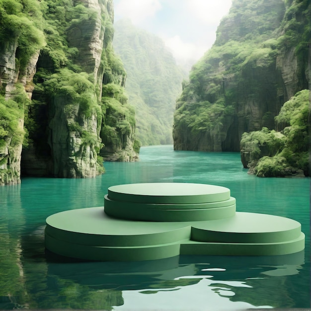 un cercle vert au milieu d'une rivière avec un cercle Vert au milieu