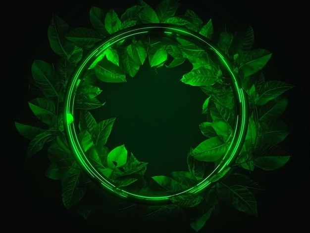 Un cercle vert avec des feuilles au milieu