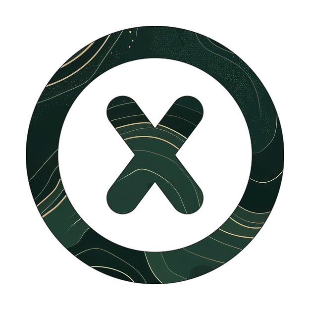 Photo le cercle x l'icône de la texture dorée de marbre vert
