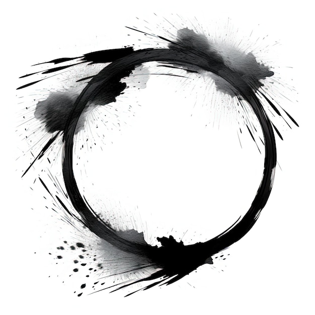 cercle zen coup de pinceau noir avec dessin à l'encre sur fond blanc dans le style de commo créatif