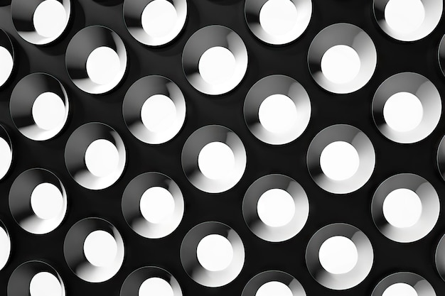 Des cercles blancs à la lumière avec des ombres noires à l'arrière-plan abstrait minimaliste