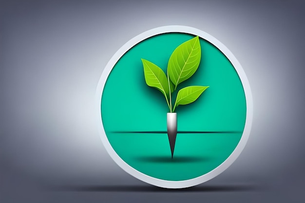 Cercles bleus abstraits et logo de jeune plante eco green leaf pour le fond avec un espace vide pour du texte ou du matériel de conception