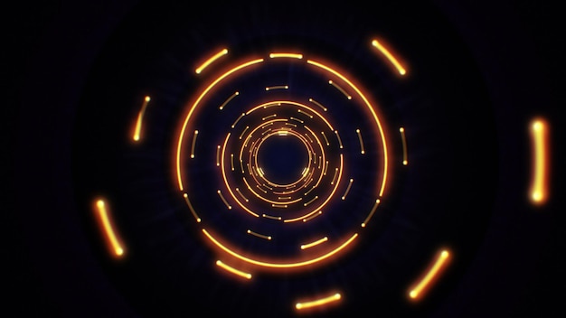Cercles de lumière abstraite orange en boucle parfaite Animation d'une boucle de tunnel abstrait