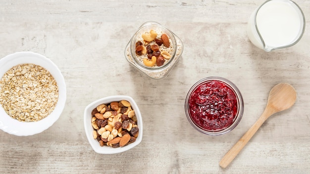 Photo céréales et graines saines pour le petit déjeuner