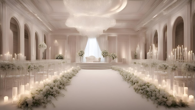Cérémonie de mariage avec bougies et fleurs rendu 3D