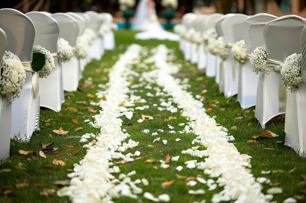 Photo cérémonie de mariage dans la rue sur la pelouse verte