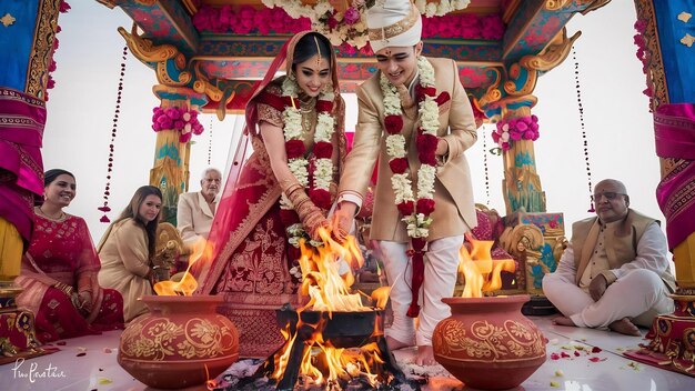 Photo cérémonie de mariage hindoue ou indienne rituels et traditions vivaah homa rituels de feu sacré