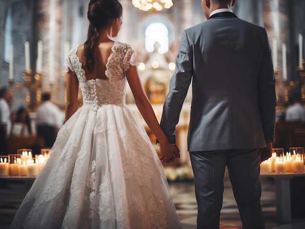 Cérémonie de mariage, les mariés se tiennent la main Conception du sacrement de mariage ai