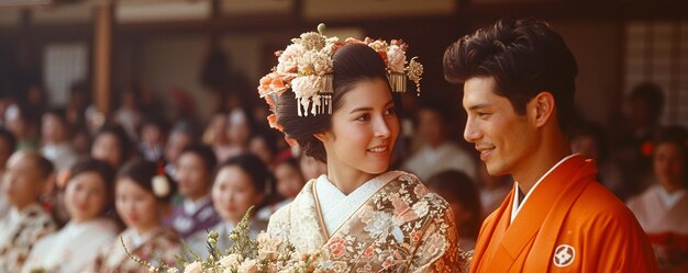 Photo cérémonie de mariage traditionnelle japonaise shinzen papier peint