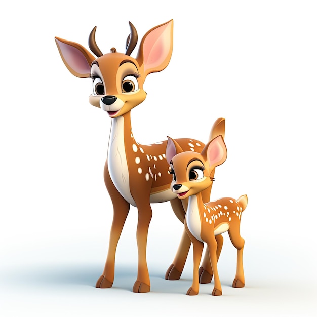 Cerf 3D avec un faon dans le style des dessins animés Disney